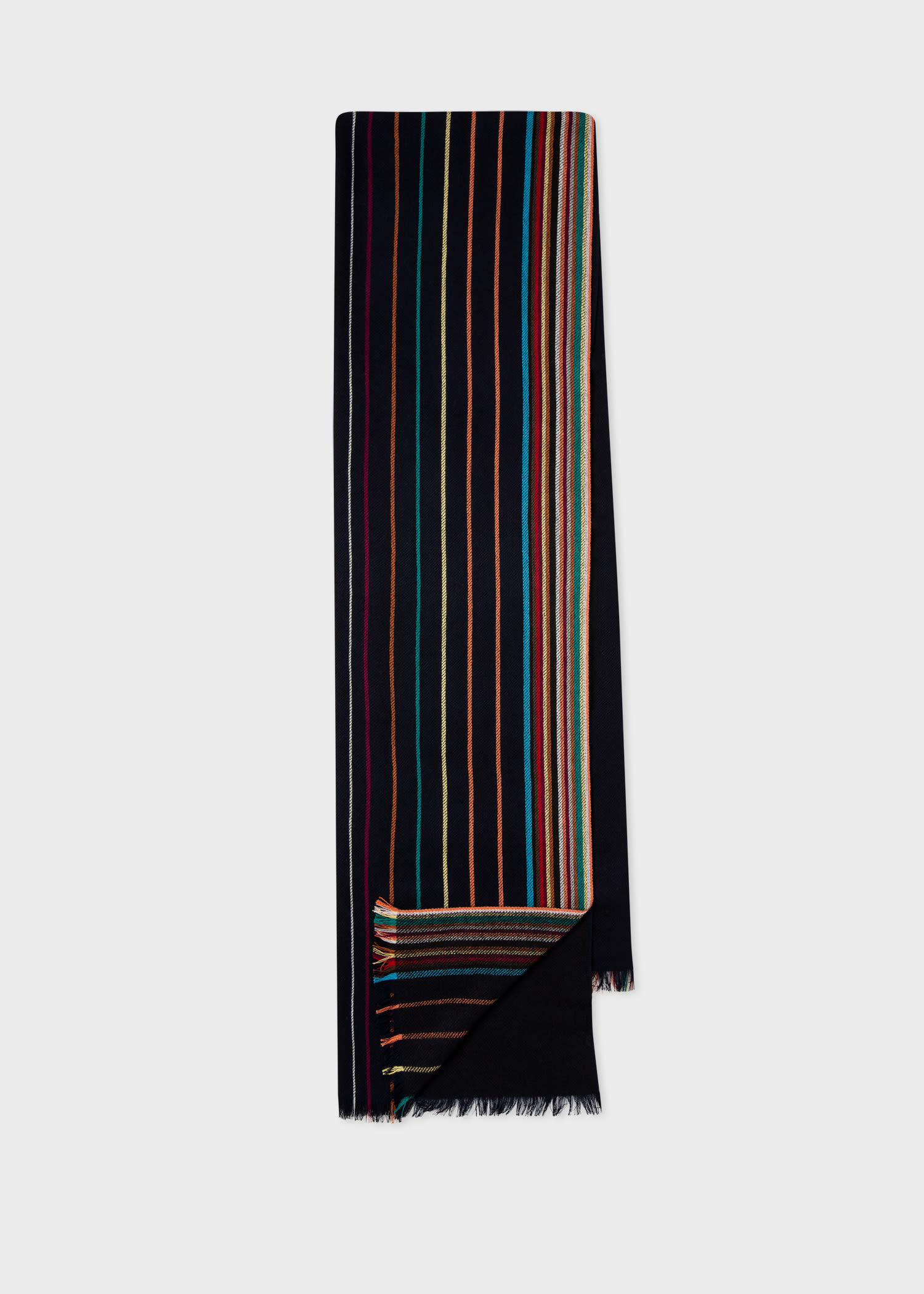 Paul Smith Navy Wool-silk 'signature Stripe' Scarf Blue In Blue