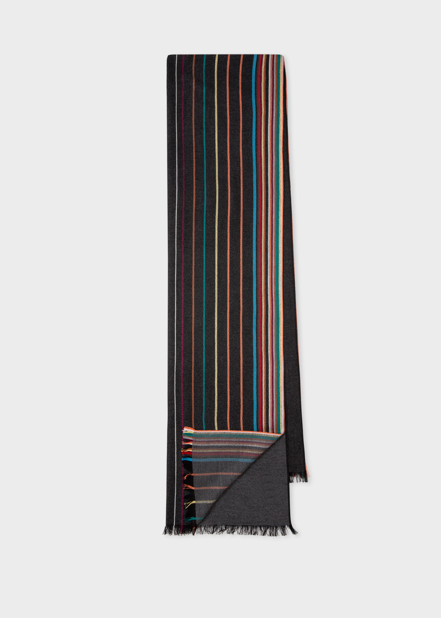 Paul Smith Navy Wool-silk 'signature Stripe' Scarf Blue In Black