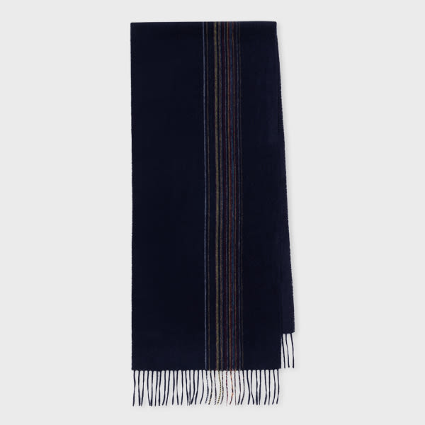 Paul Smith Signature Stripe Fringed Scarf In Blue