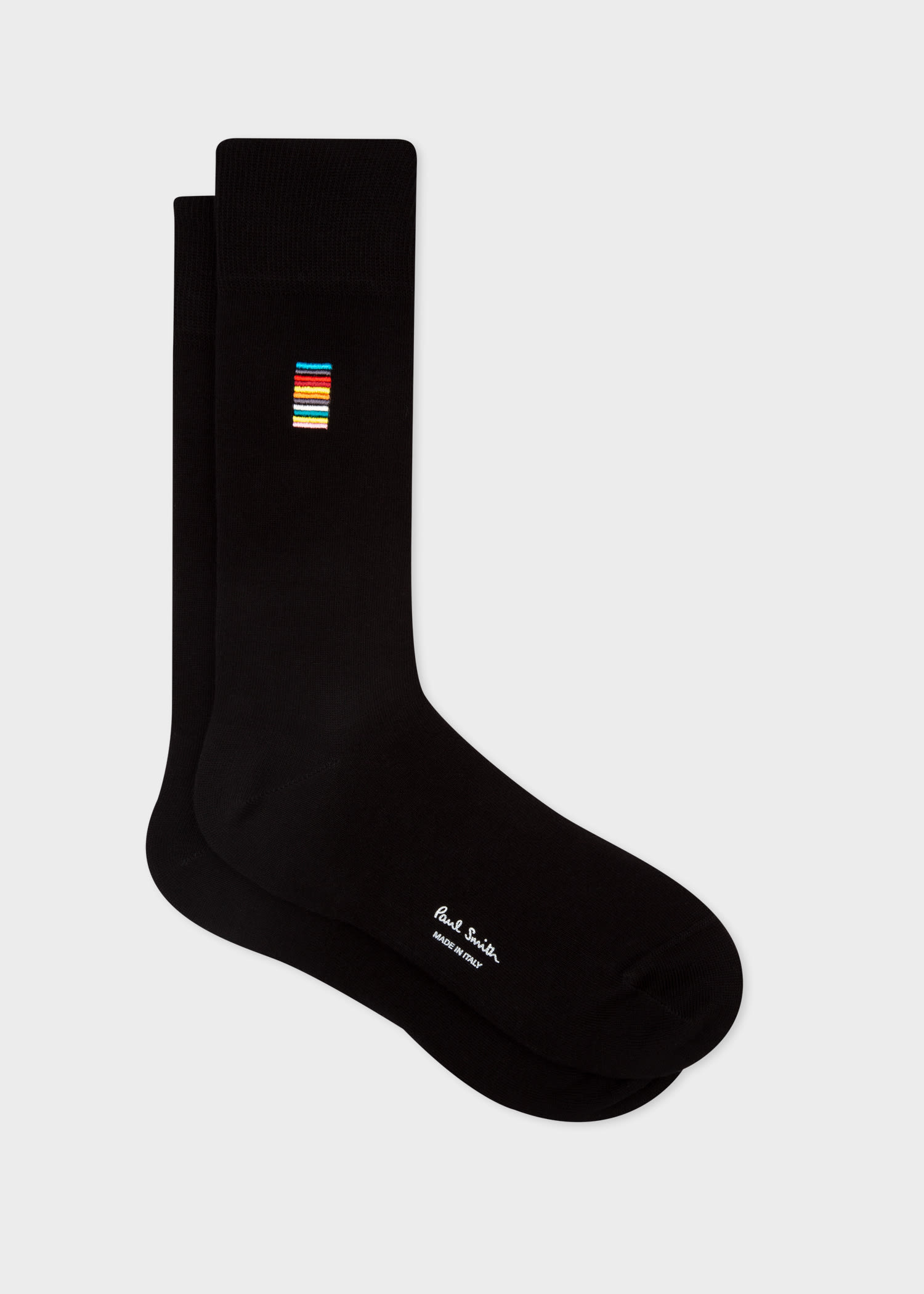 Paul Smith Black Embroidered 'signature Stripe' Socks