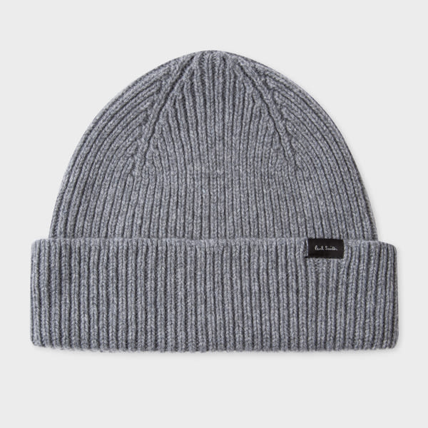 Paul Smith Grey Cashmere-blend Ribbed Beanie Hat In Grey