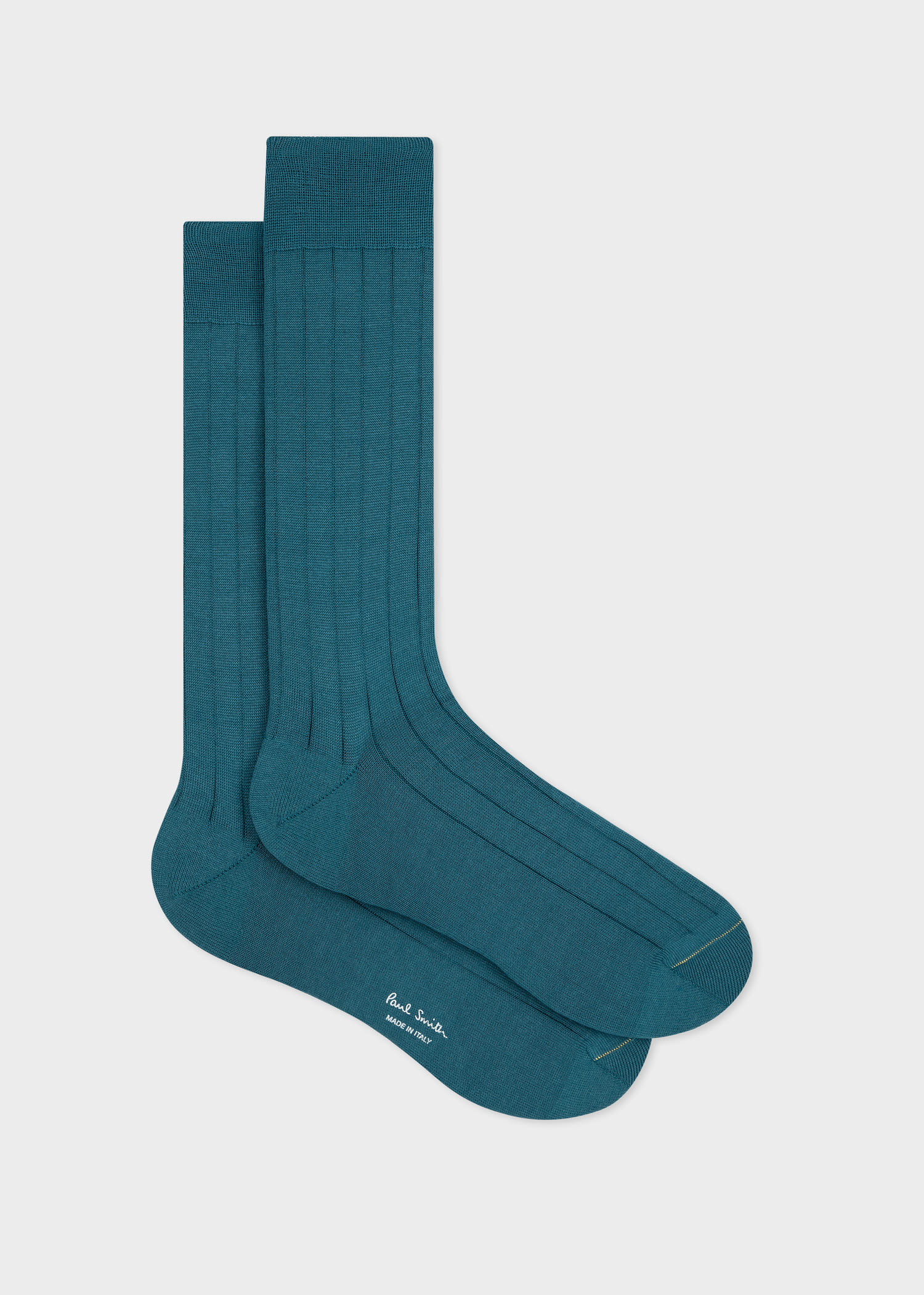 Paul Smith Teal Cotton-blend Ribbed Socks In Green
