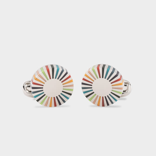 Paul Smith Silver 'artist Stripe' Edge Circular Cufflinks Multicolour