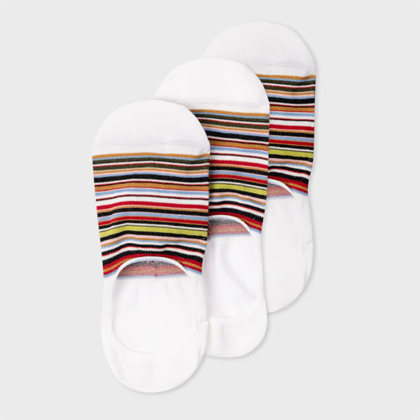 Paul Smith White 'signature Stripe' Loafer Socks Three Pack In Multi