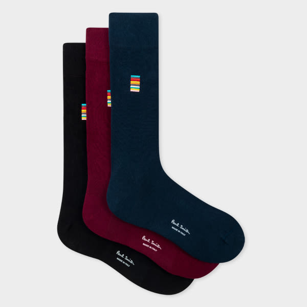 Paul Smith Signature Stripe Embroidery Plain Socks Three Pack In Multicolour