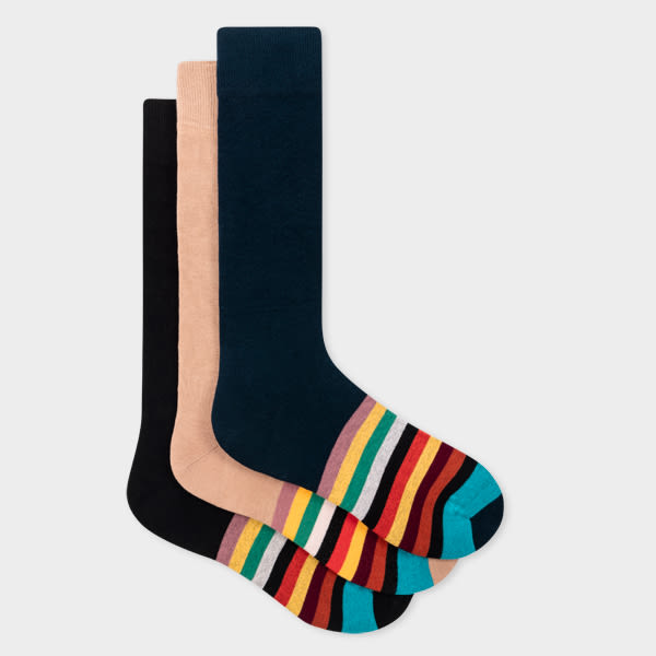 Paul Smith Stripe Tipping Socks Three Pack In Black