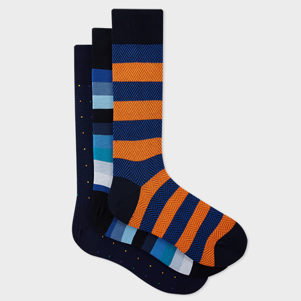 Paul Smith Mixed Stripe And Dot Socks Three Pack In Black