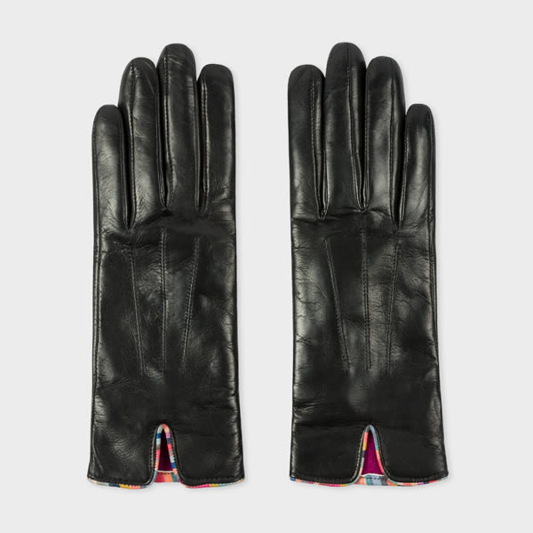 Paul Smith Women's Black Leather Gloves With 'swirl' Piping