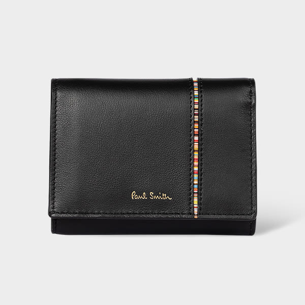 Paul Smith Black Mini Leather Tri-fold Purse With 'signature Stripe' Trim