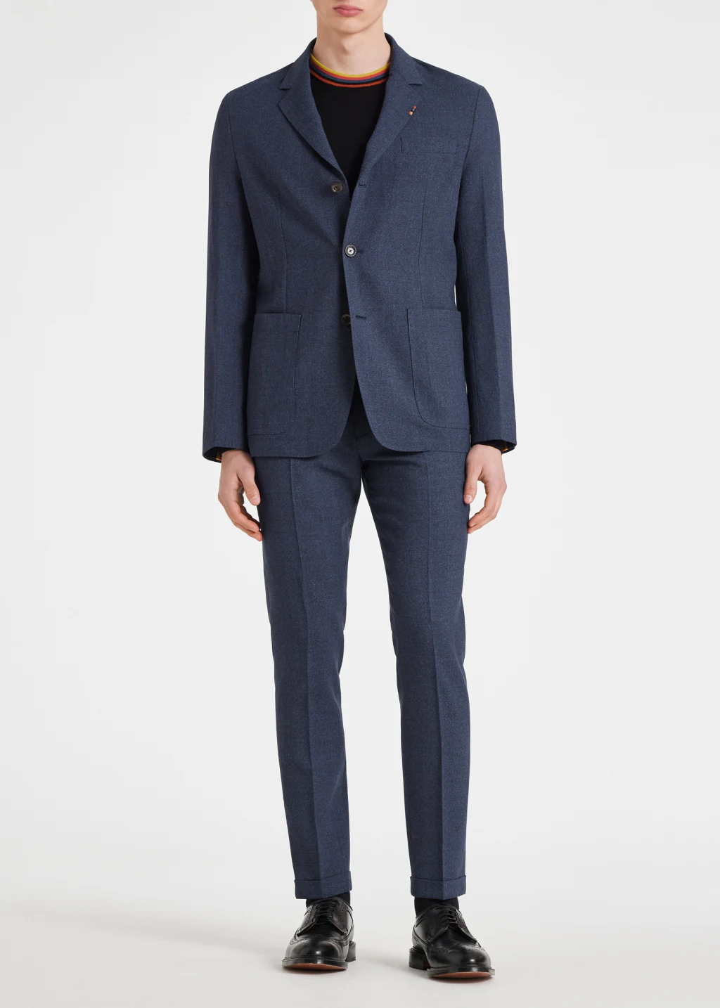 Slim Fit Slate Blue Wool Nep Trousers