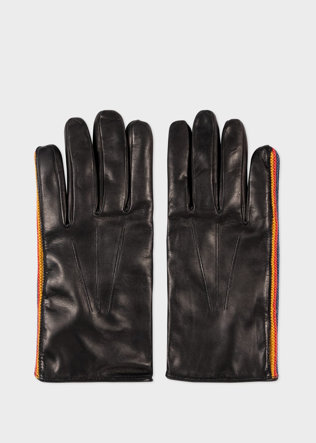Men s Black Leather Gloves With Knitted Artist Stripe Trim