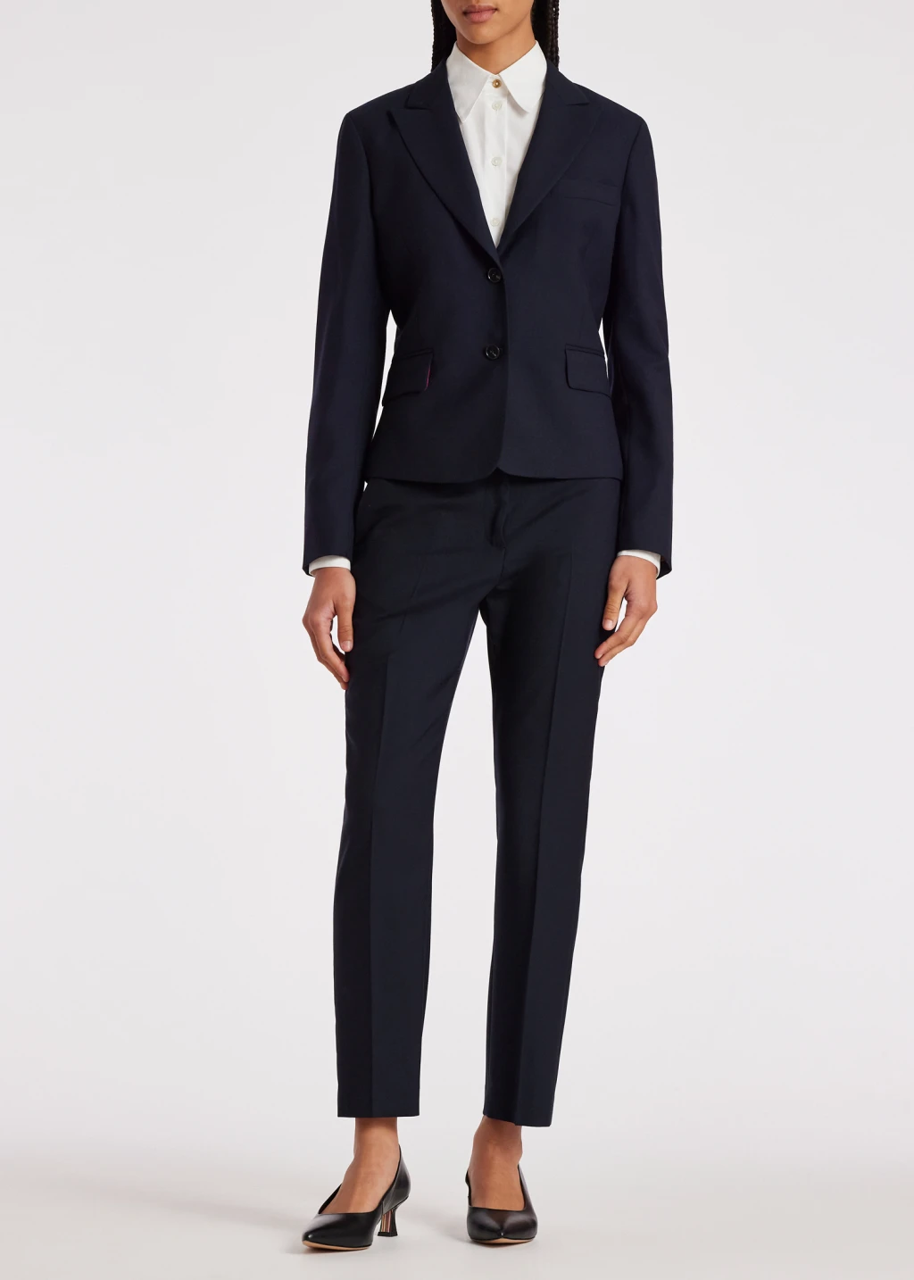 Navy wool trousers womens top