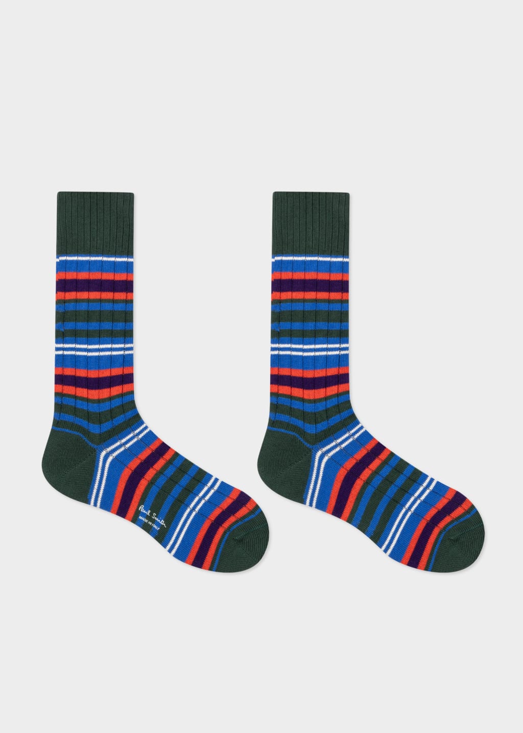 Dark Green And Blue Stripe Cotton-Blend Socks
