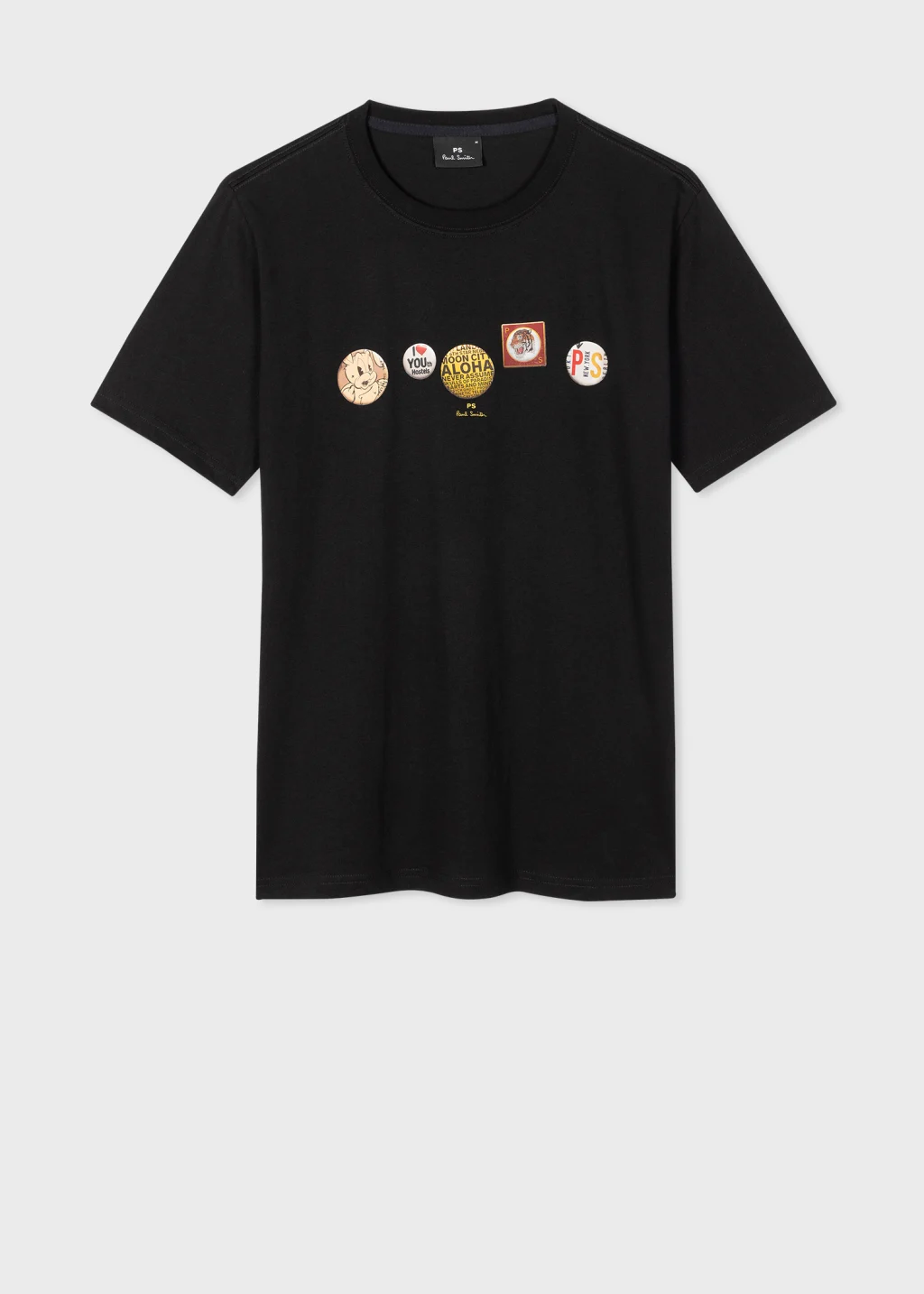 Men s Black Cotton Badges Print T Shirt