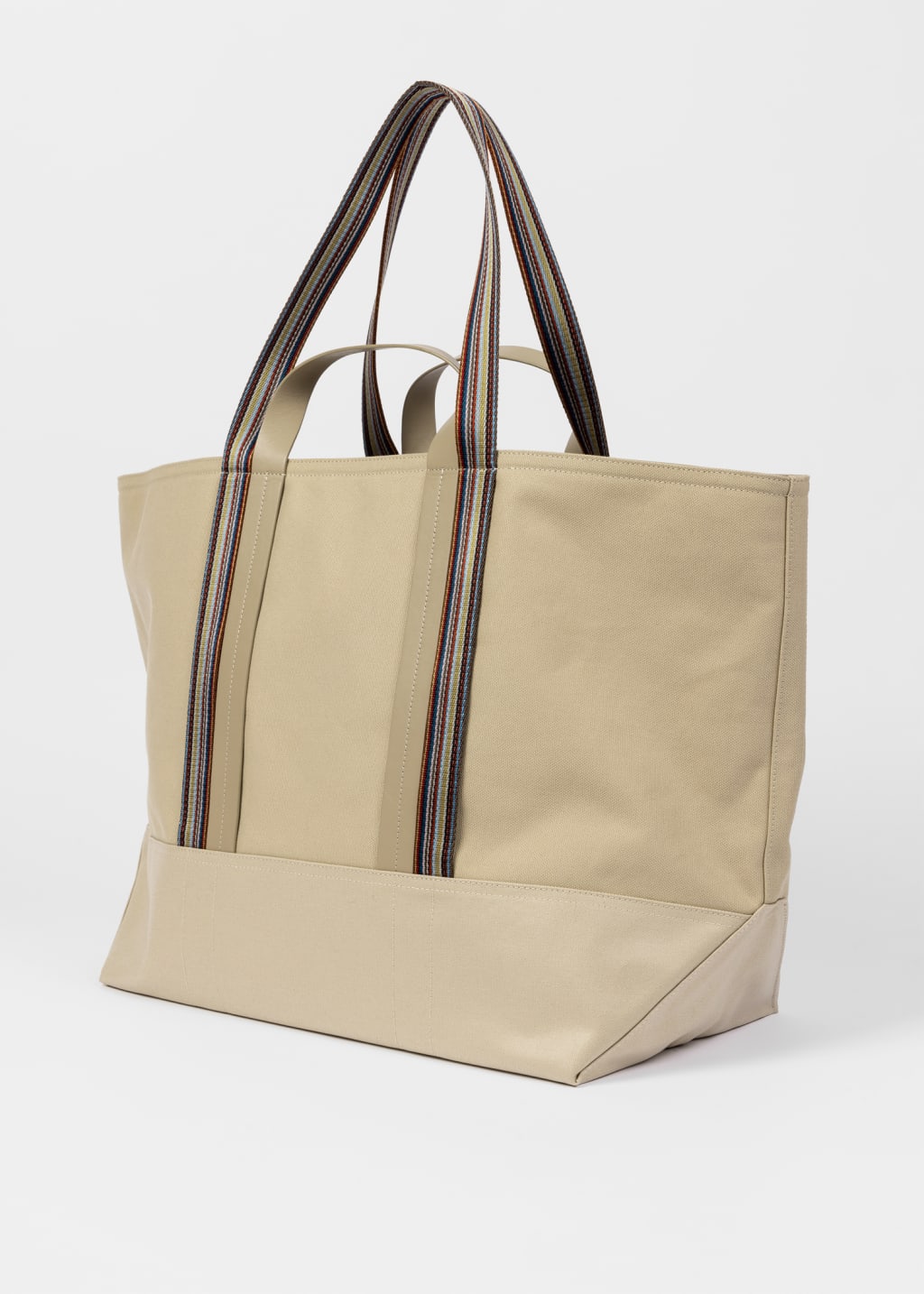 Beige Cotton Blend Canvas Tote Bag