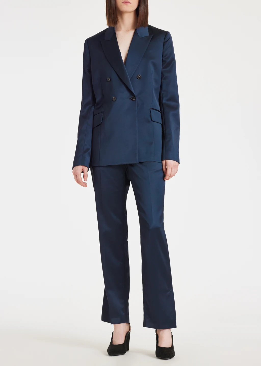 Women s Navy Satin Double Breasted Jacket