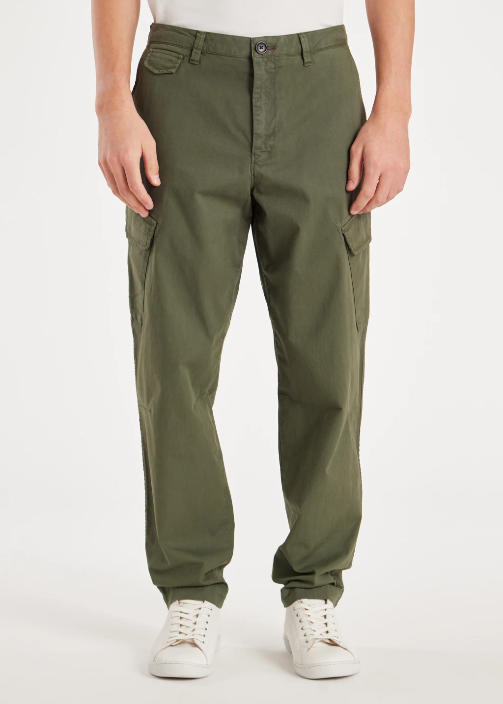 Men's Green Stretch-Cotton Twill Cargo Trousers