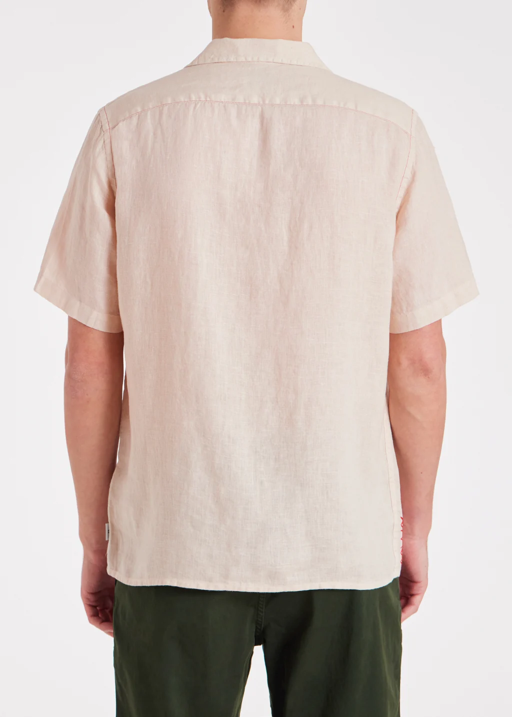 Men's Beige Linen Shirt With Cross-Stitch Detail