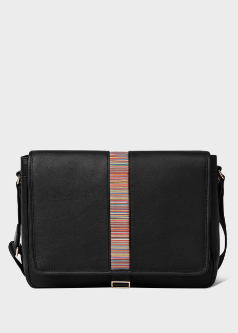 폴 스미스메신저백 Paul Smith Mens Black Leather Signature Stripe Messenger Bag