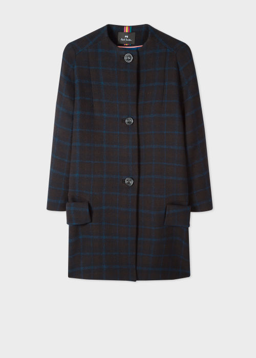 Black And White Checkered Collarless Coat | Collarless coat Black And White Checkered Collarless Coat | Collarless coat