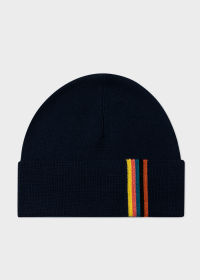Navy Merino Wool 'Artist Stripe' Beanie Hat