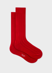 Red Cotton-Blend Ribbed Socks