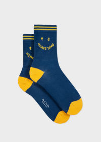 Women's Blue Ribbed 'Happy' Socks 