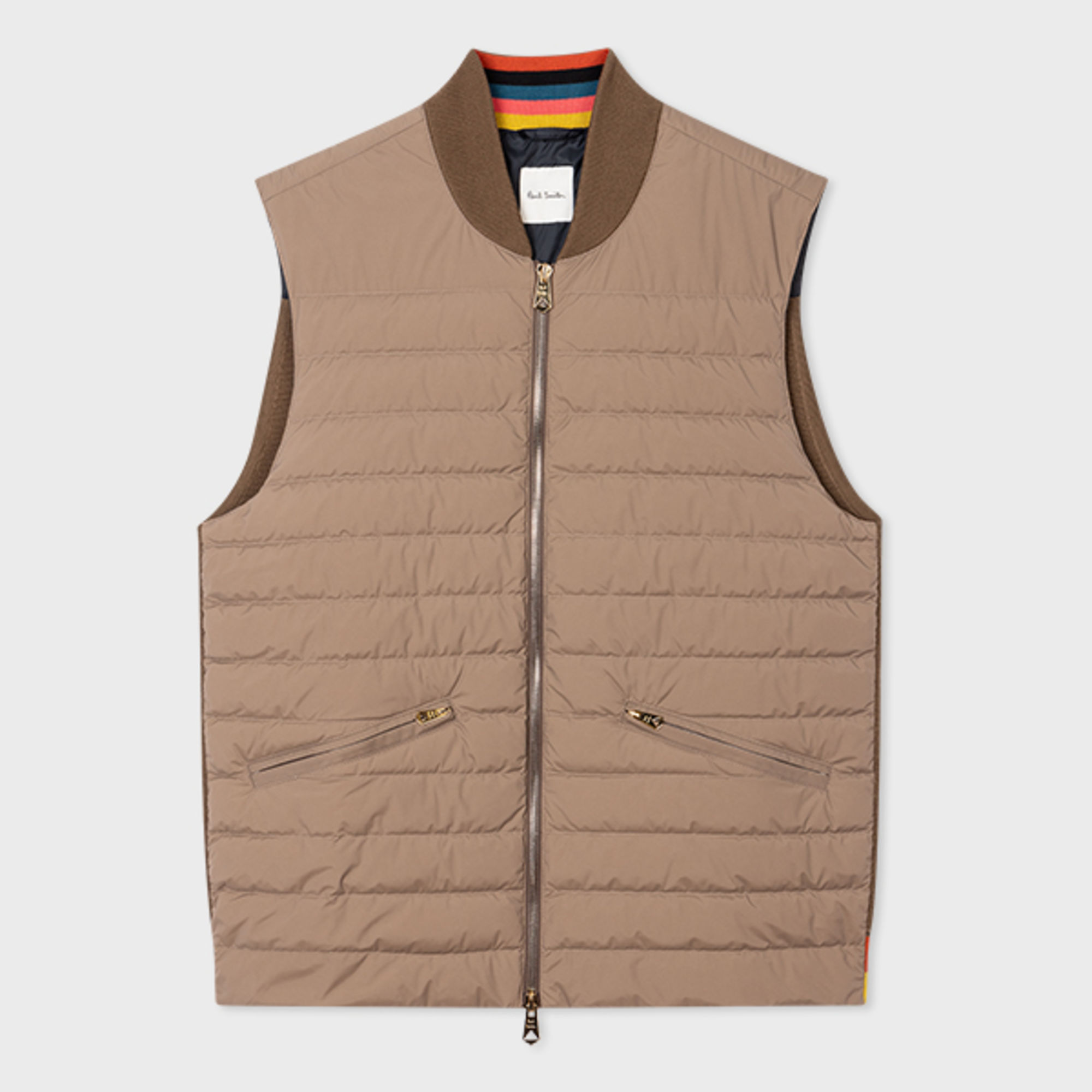 PAUL SMITH TAN HYBRID DOWN GILET BROWN