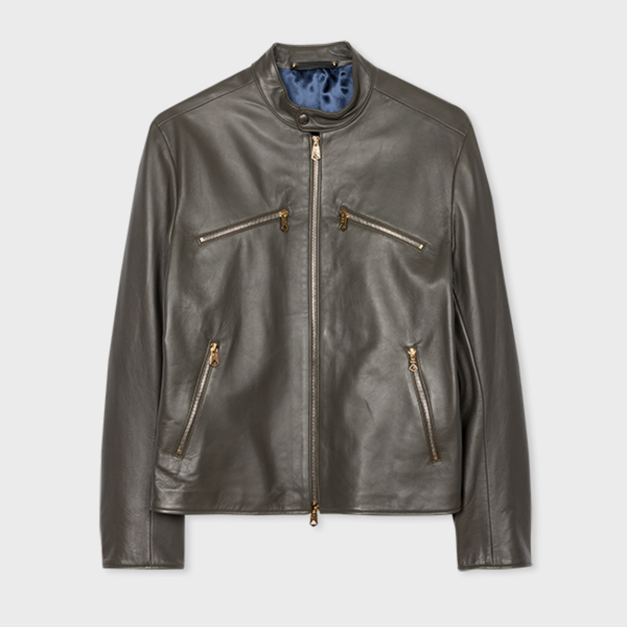 Paul Smith Mens Casual Fit Leather Biker Jacket In Greens