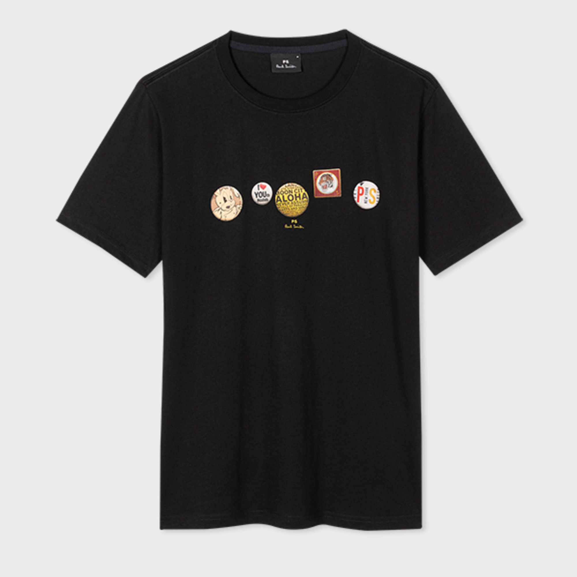 Shop Ps By Paul Smith Black Cotton 'badges' Print T-shirt
