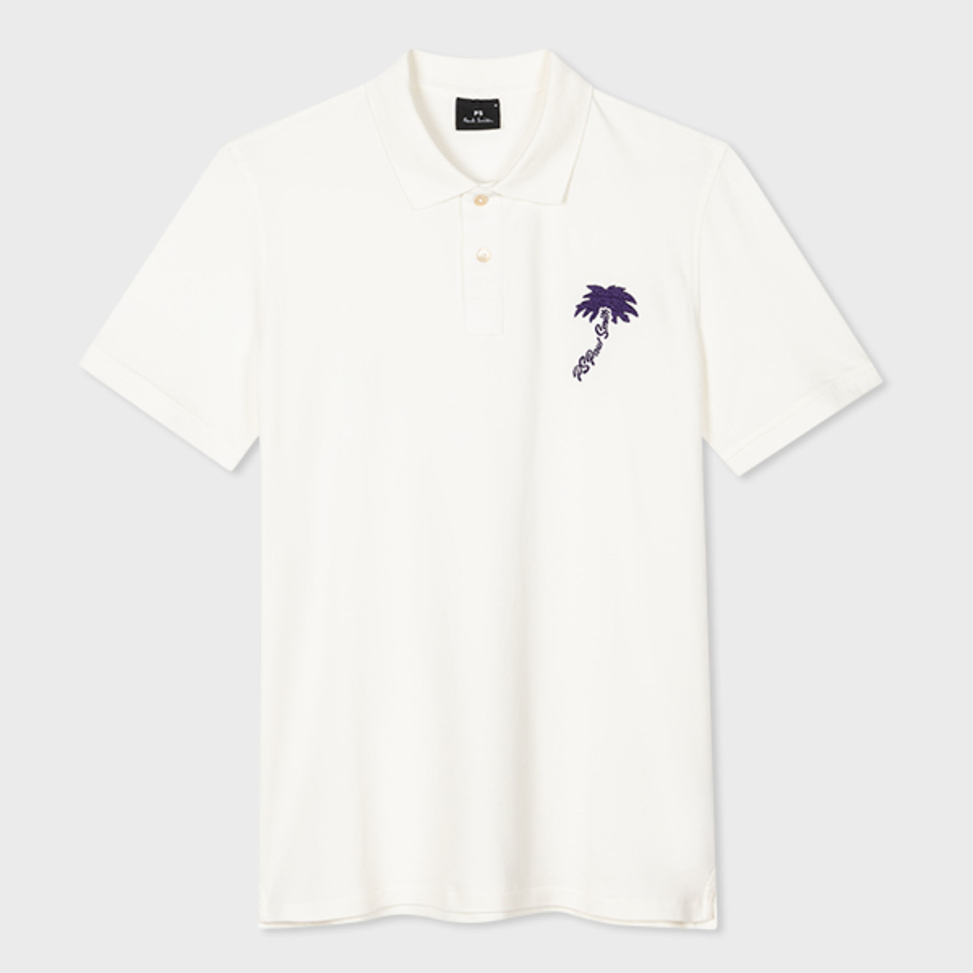 PS BY PAUL SMITH ECRU EMBROIDERED 'PALM TREE' POLO SHIRT WHITE