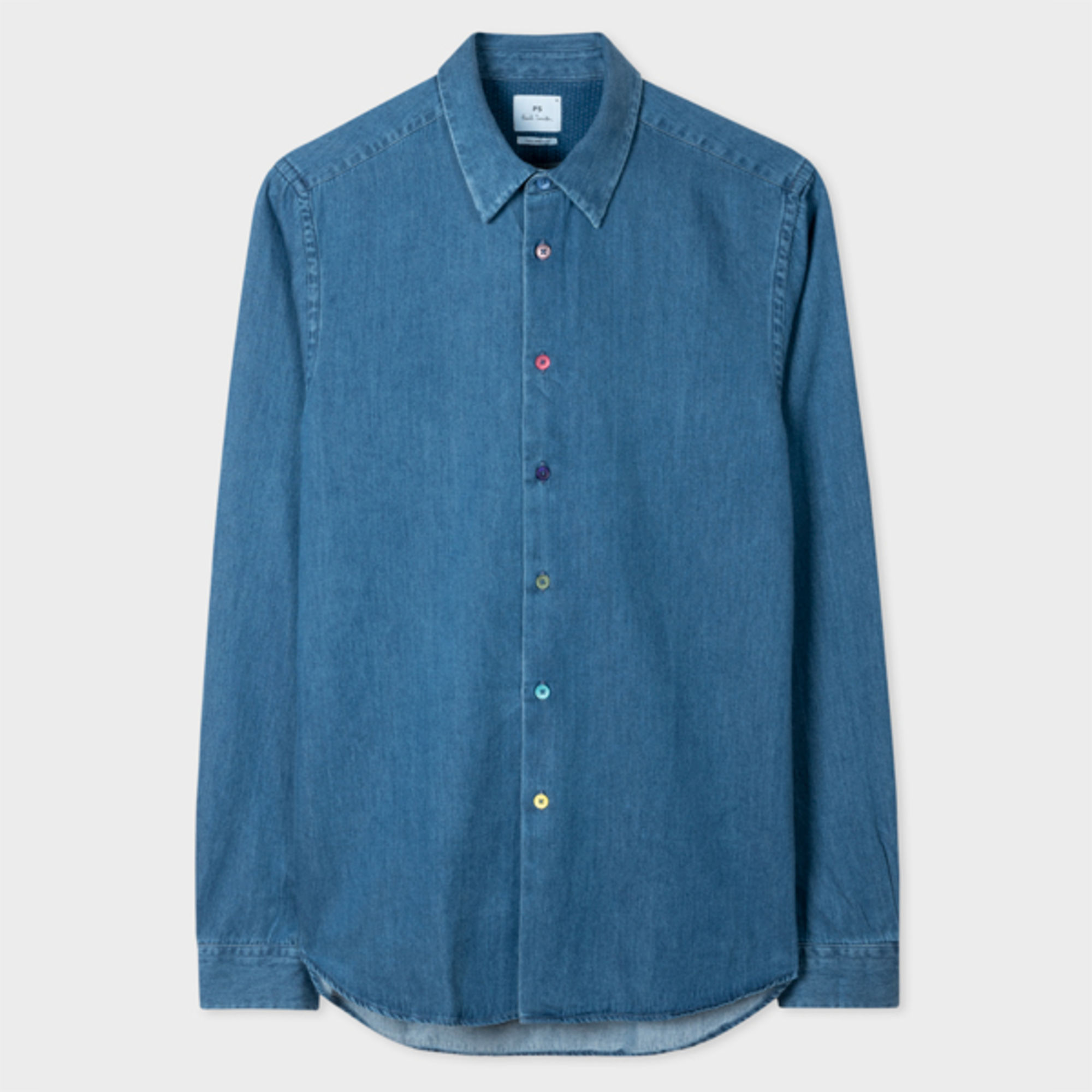 PS BY PAUL SMITH TAILORED-FIT MID-WASH DENIM SHIRT BLUE
