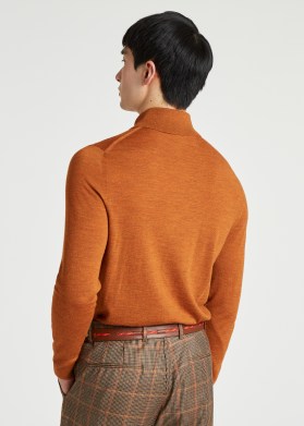 Model Back View - Men's Rust Marl Merino Long-Sleeve Polo Shirt Paul Smith