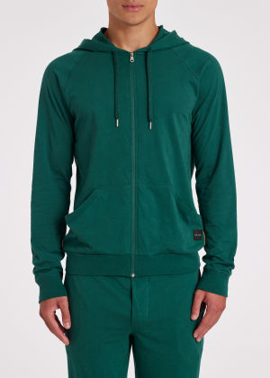 Model View - Forest Green Zip Lounge Hoodie Paul Smith