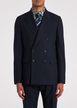 Model Wear - Men's Navy Wool Double-Breasted Blazer Paul Smith