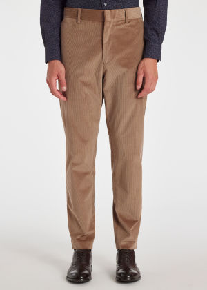 Model View - Men's Slim-Fit Brown Corduroy Trousers Paul Smith