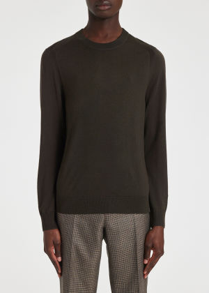 Model view - Men's Dark Khaki Merino Wool Sweater Paul Smith