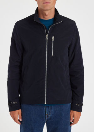 Model View - Navy Micro Check Track Jacket Paul Smith