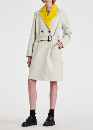 Model View - Women's Off-White Cotton Overcoat Paul Smith