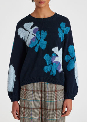 Model View - Women's Navy Mohair Blend 'Marsh Marigold' Sweater Paul Smith