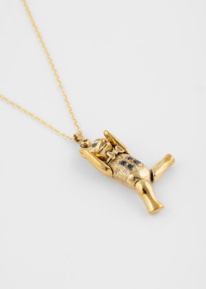 'Artfully Articulated Blue Sapphire & Topaz Bear' Vintage Gold Necklace by Baroque Rocks