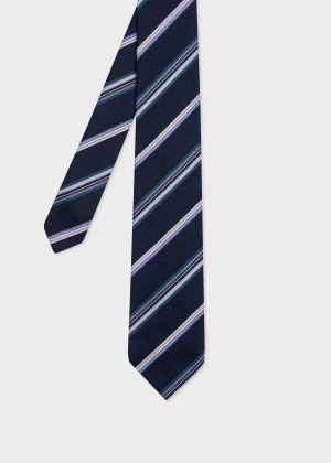 Cravate Bleu Marine "Stripe" Multicolore en Soie Paul Smith - Vue de face