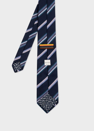 Cravate Bleu Marine "Stripe" Multicolore en Soie Paul Smith - Vue de l'arrière