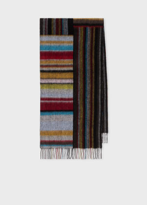 Wool-Cashmere Blend Mixed 'Signature Stripe' Scarf