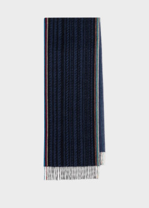 Navy Cashmere-Lambswool 'Signature Stripe' Scarf