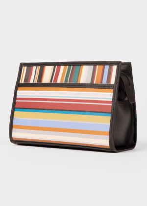Product View - Men's Leather 'Signature Stripe' Wash Bag Paul Smith