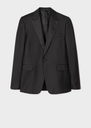 Product View - Men's The Soho - Tailored-Fit Black Wool 'Shadow Stripe' Blazer Paul Smith
