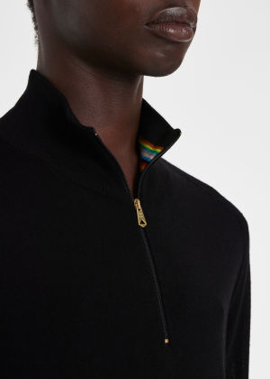Model View - Black Merino Wool Half Zip Sweater by Paul Smith