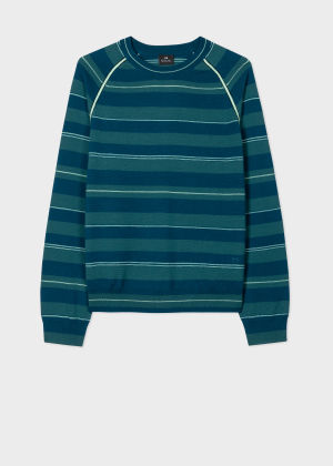 Product view - Men's Blue Multi-Stripe Merino Wool Sweater