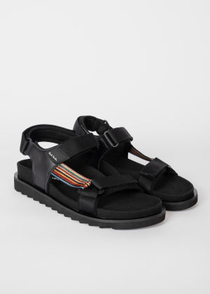 Product View - Men's Black 'Caliban' 'Signature Stripe' Sandals Paul Smith